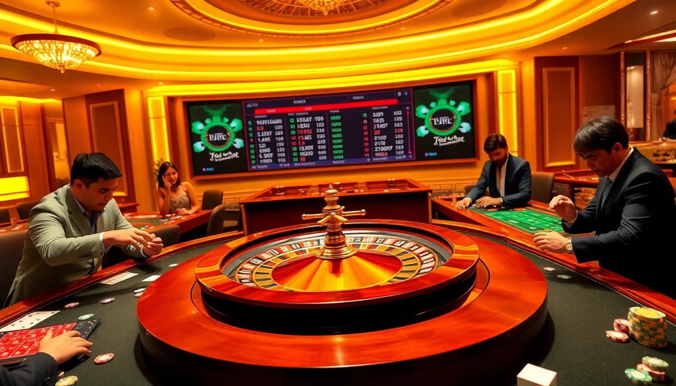Exciting gameplay at the casino with betting insights from tylekeo.asia, featuring roulette and poker.