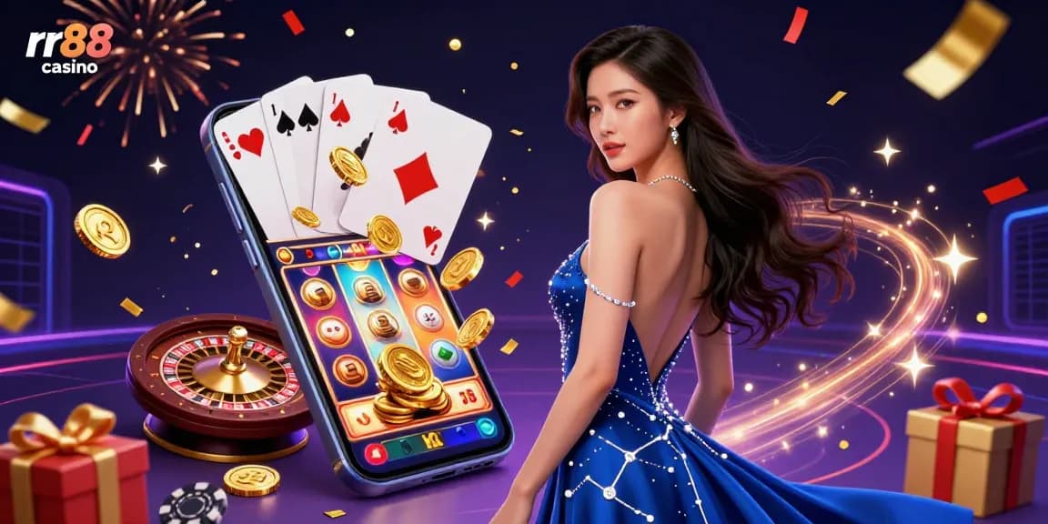 Win big at rr88 casino with a vibrant, engaging illustration showcasing dynamic gambling action.