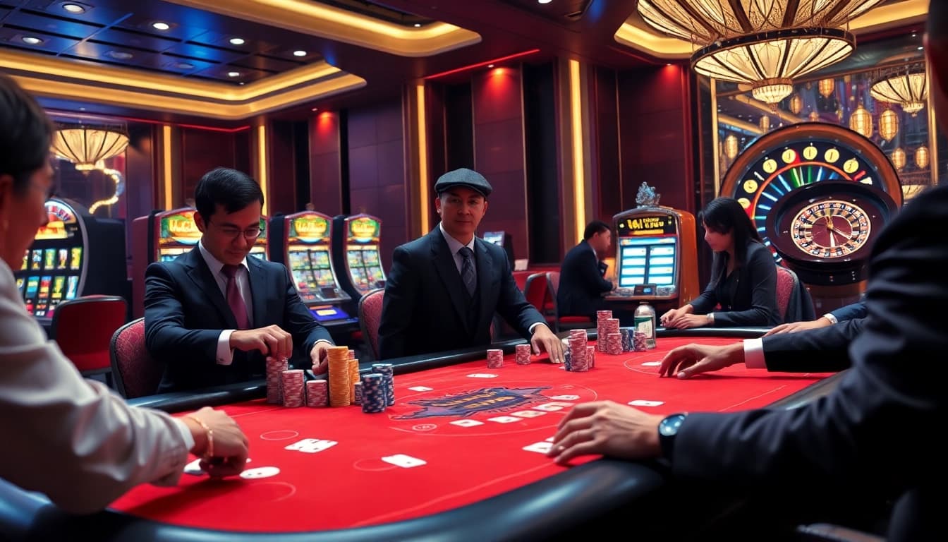 Experience the excitement of Luckywin with vibrant casino gameplay featuring poker chips and engaging tables.