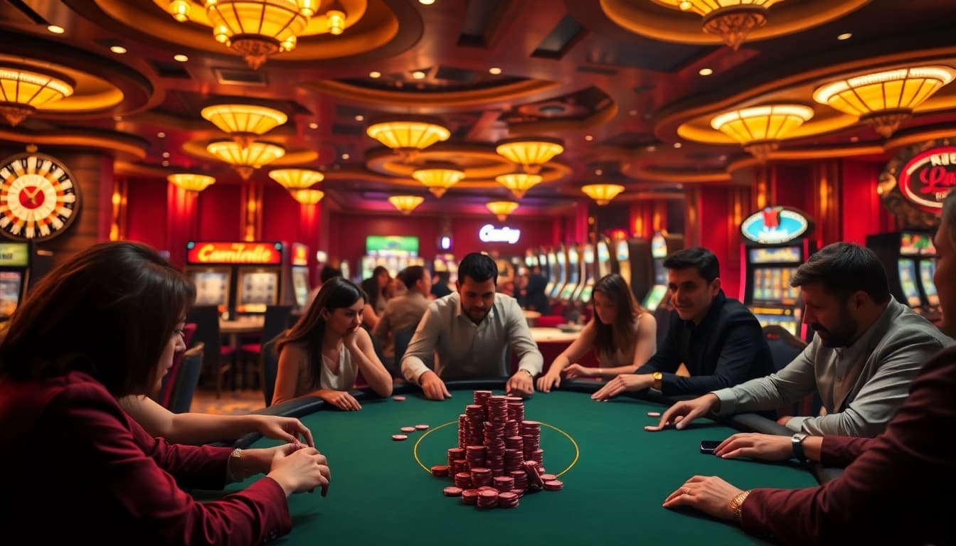 The hidden wiki serves as a backdrop to a professional casino atmosphere, featuring engaging poker gameplay and vibrant slot machines.