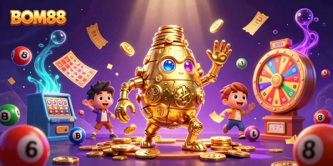 Experience thrilling casino fun with BOM88's vibrant 3D golden golem and games!