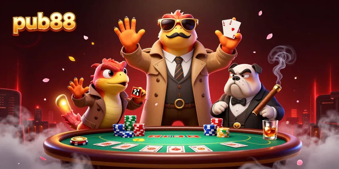 Experience pub88’s lively casino atmosphere with raptors and a bulldog guarding the VIP lounge.