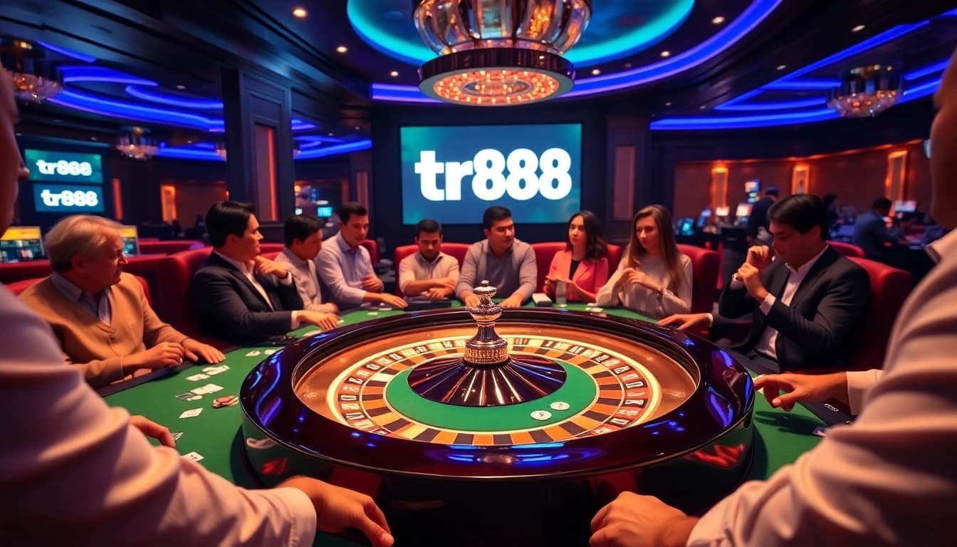 Experience the excitement of gambling at tr88's luxurious casino, featuring a vibrant roulette table.