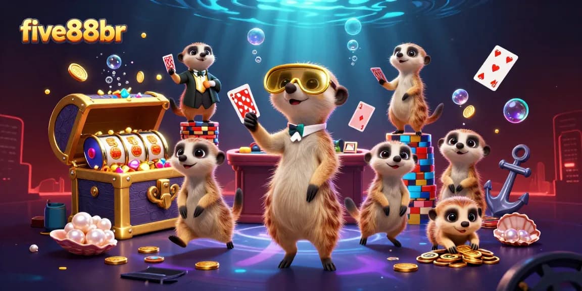 Join the excitement at five88br as meerkats operate a vibrant casino, filled with games and treasures.