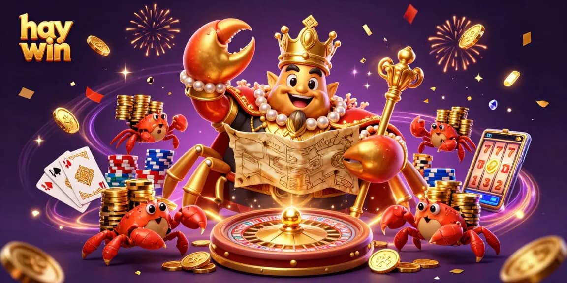 Experience vibrant gameplay at hay win with a dazzling golden crab king surrounded by casino elements.
