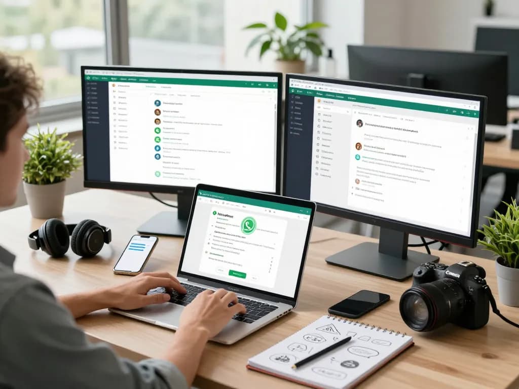 展示现代科技使用的笔记本电脑上显示WhatsApp网页版的吸引人工作区。