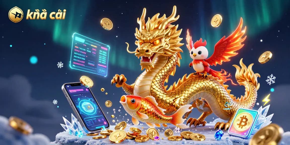 Experience kèo nhà cái in an ultra-detailed casino world with a golden dragon and phoenix.