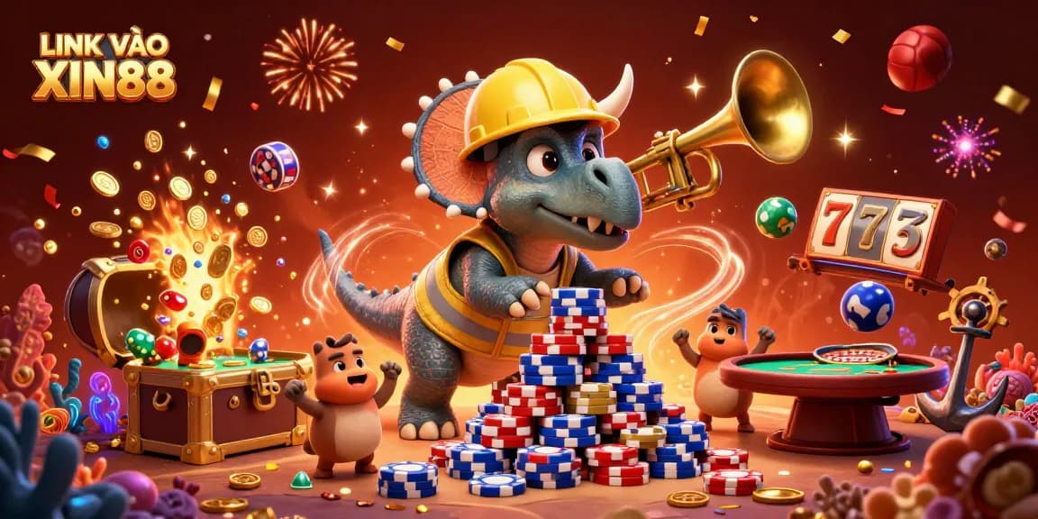 Celebrate big wins with LINK VÀO XIN88 in this vibrant 3D casino scene featuring beloved characters.