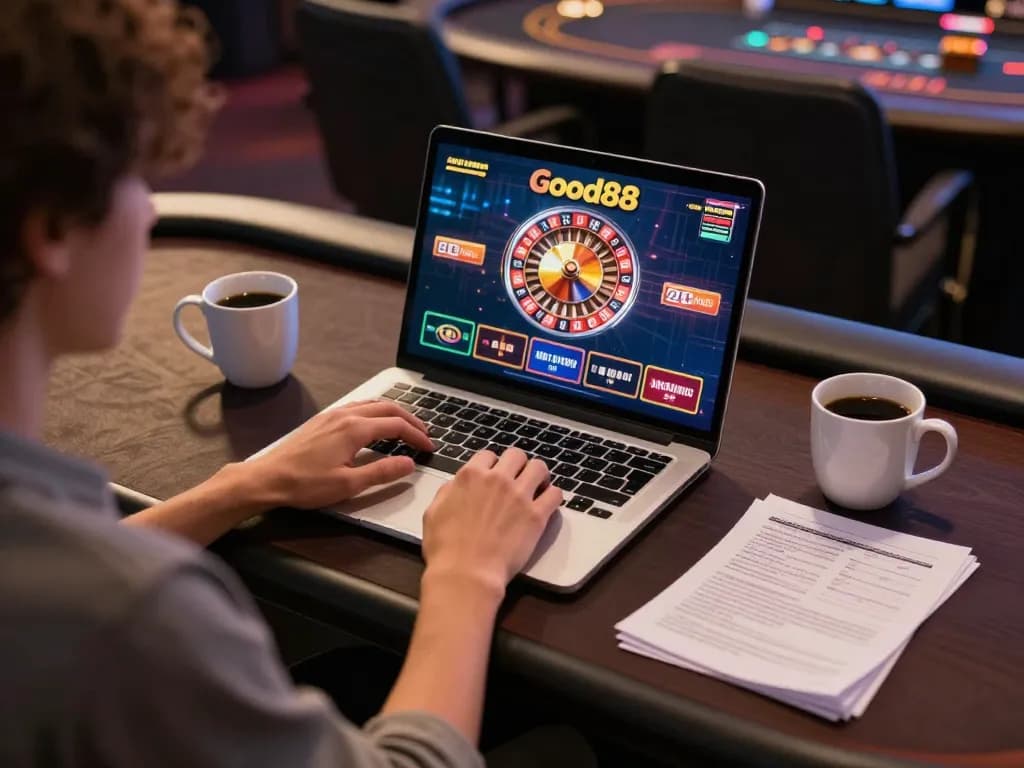 Player engaging with the Good88 online casino platform while strategizing for optimal gameplay.