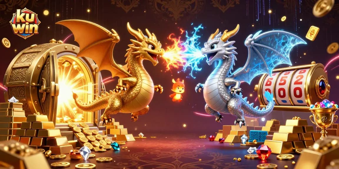 Engage in thrilling gameplay at ku win, featuring a dynamic dragon scene with vibrant treasures.