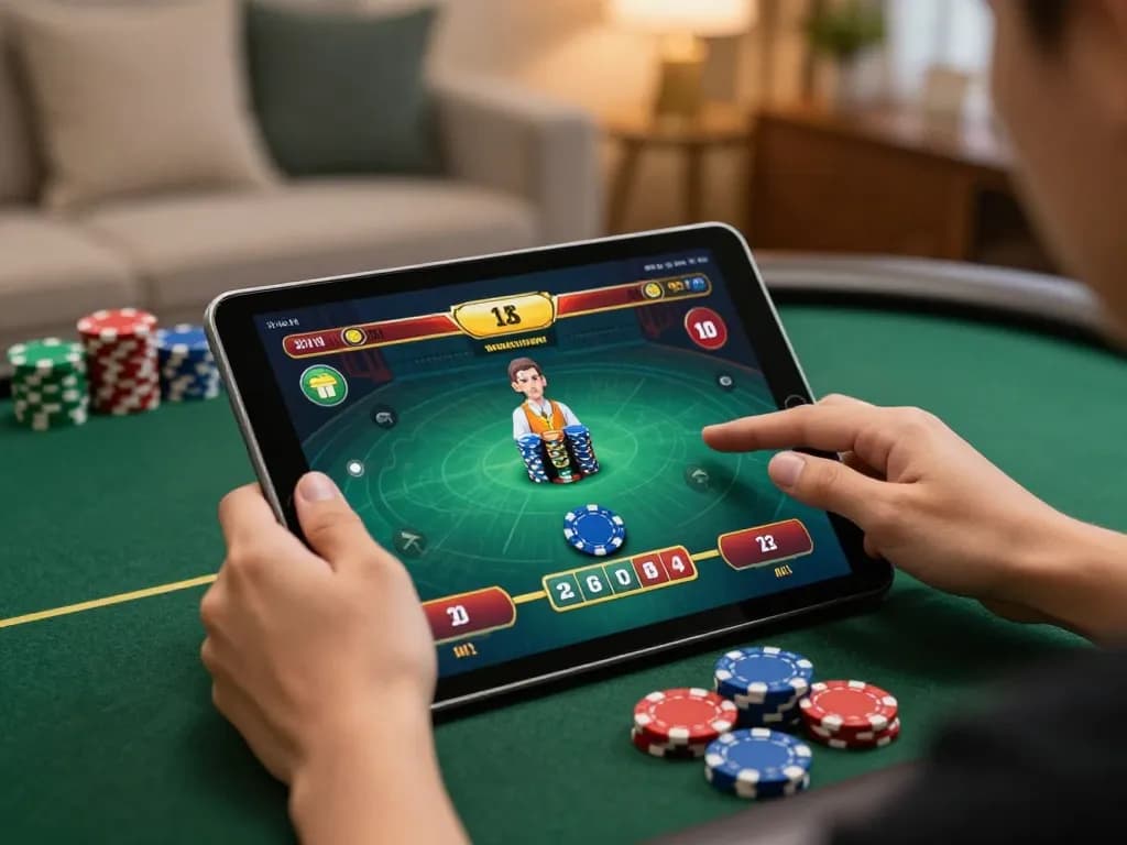 Gameplay in an online poker session on 789bet tablet app, showcasing strategic betting.