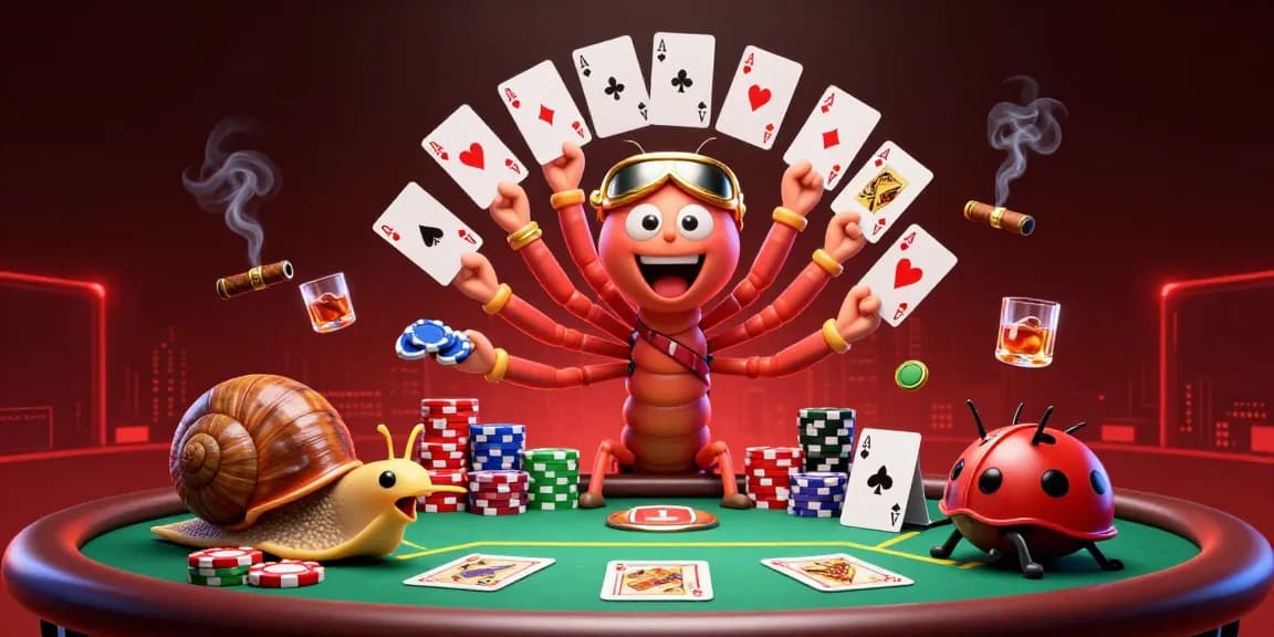 Experience the excitement at zo88 with a colorful casino scene featuring a millipede dealer, poker chips, and cards.