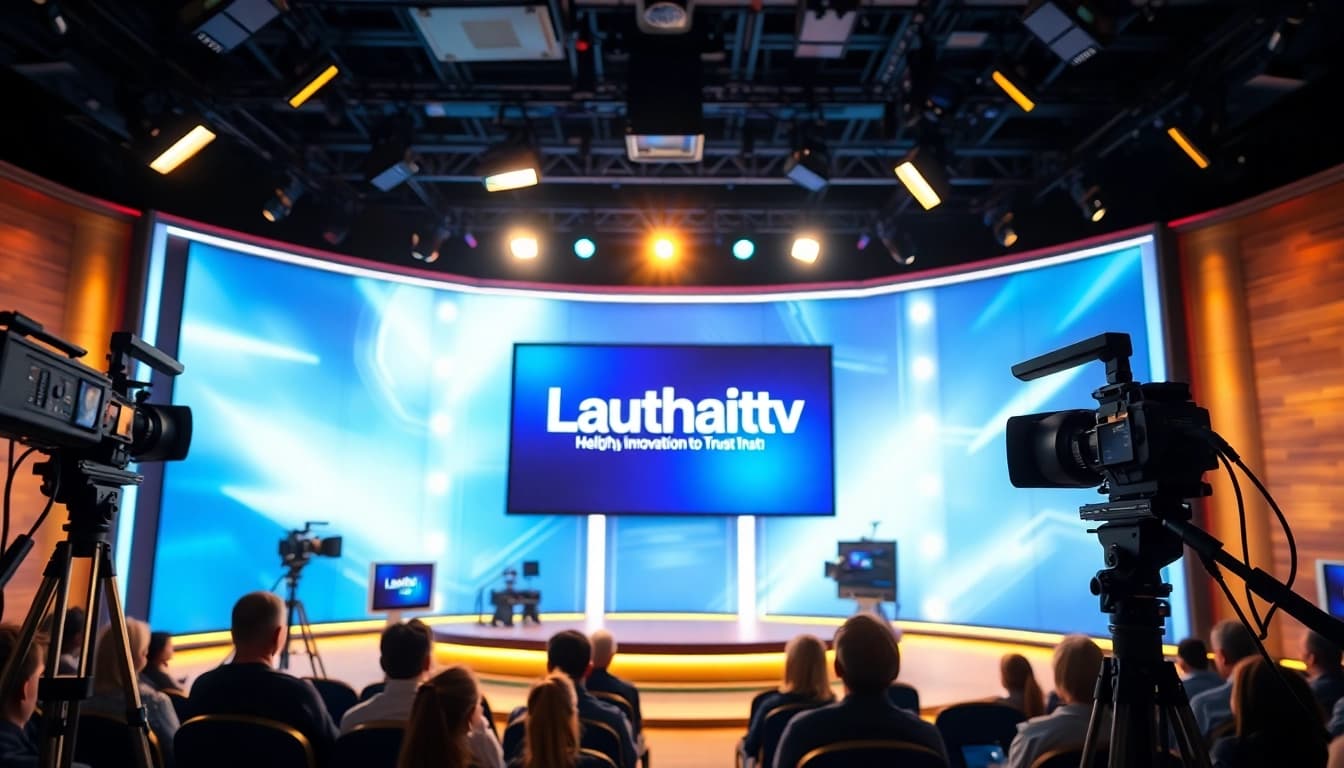 Dynamic TV studio setup showcasing Lauthaitv with modern technology and vibrant colors.