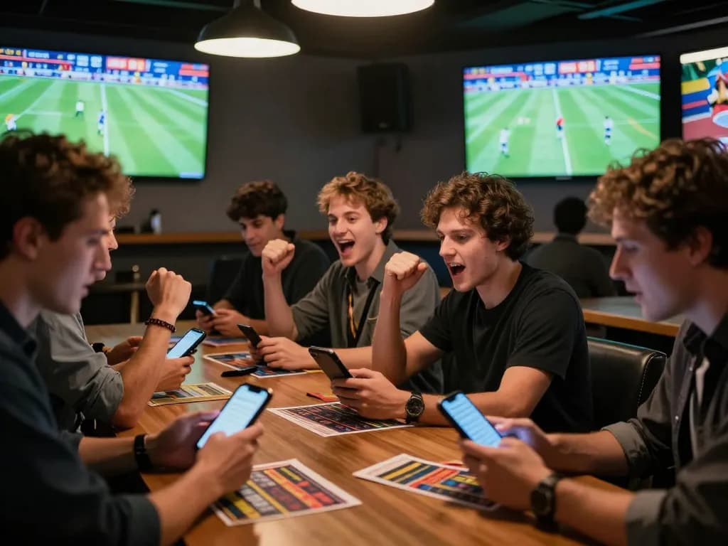 Tỷ lệ kèo nhà cái with excited sports bettors engaged in placing bets on live matches.