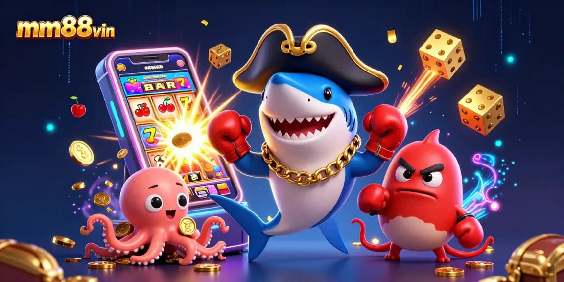 Experience thrilling wins with mm88vin in this vibrant casino adventure illustration.