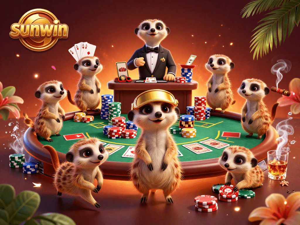 Win big at sunwin with meerkats running an exciting casino operation in a vibrant scene.
