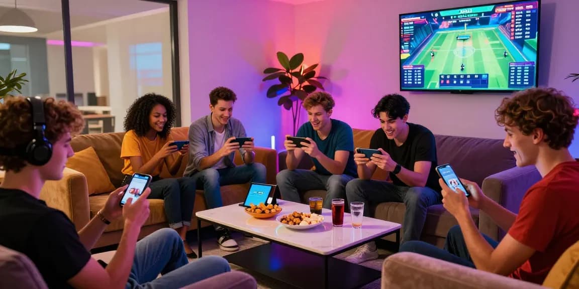 Permainan Slot777 yang seru dengan teman-teman di ruang santai modern.