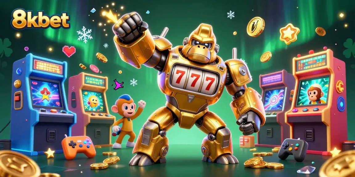 Engage in thrilling gaming at 8kbet with the golden gorilla mech celebrating slots.