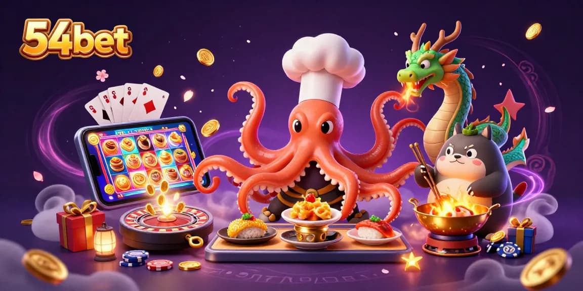 Experience thrilling gameplay with 54bet where unique characters cook delicious dishes amid vibrant casino elements.