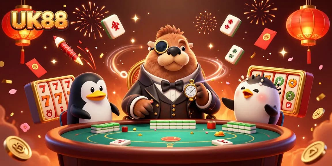 Engage with UK88's exciting underwater casino scene featuring a crafty walrus, slick dealer penguin, and bluffing pufferfish.