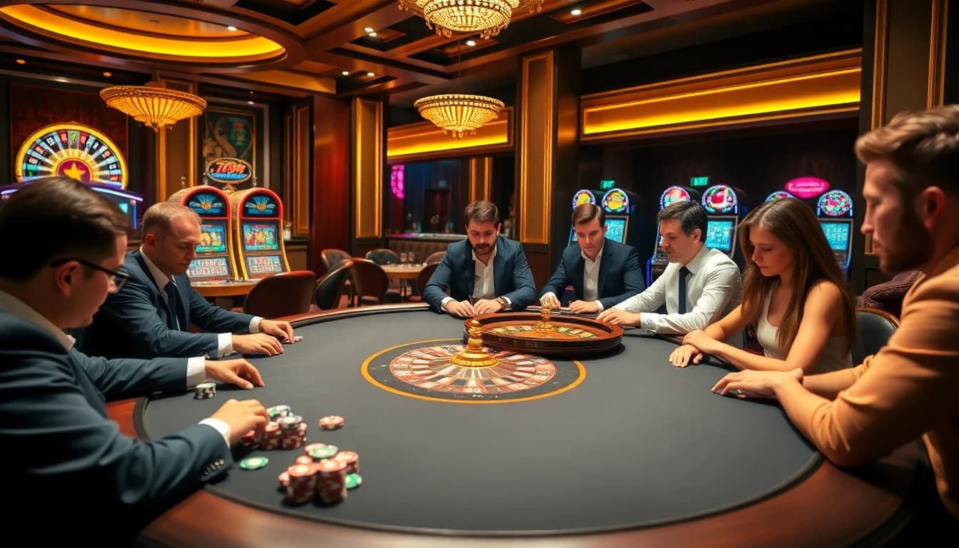 Engaged players strategizing their bets at the 789P casino table amidst vibrant gaming atmosphere.