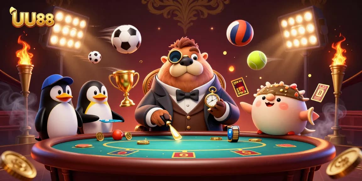 Experience dynamic betting excitement with UU88, featuring a cartoon walrus and lively game elements.