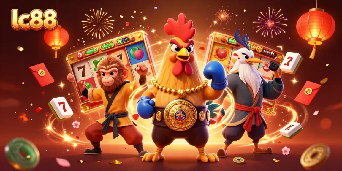 Experience thrilling wins at lc88 with dynamic slot game action featuring vibrant characters and festive elements.