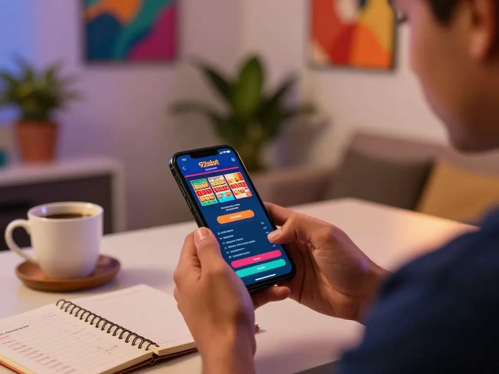 Engaging moment of a player using the 92slot app for online gambling strategies.