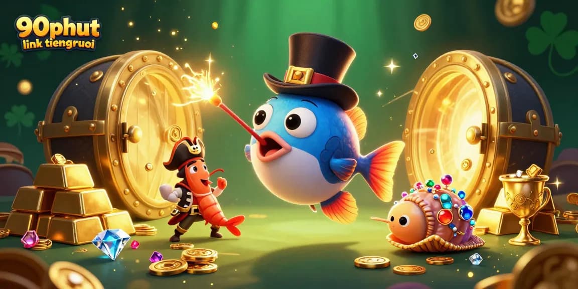 Experience thrilling wins with 90phut link tiengruoi in an exciting treasure-filled scene featuring dynamic sea creatures.