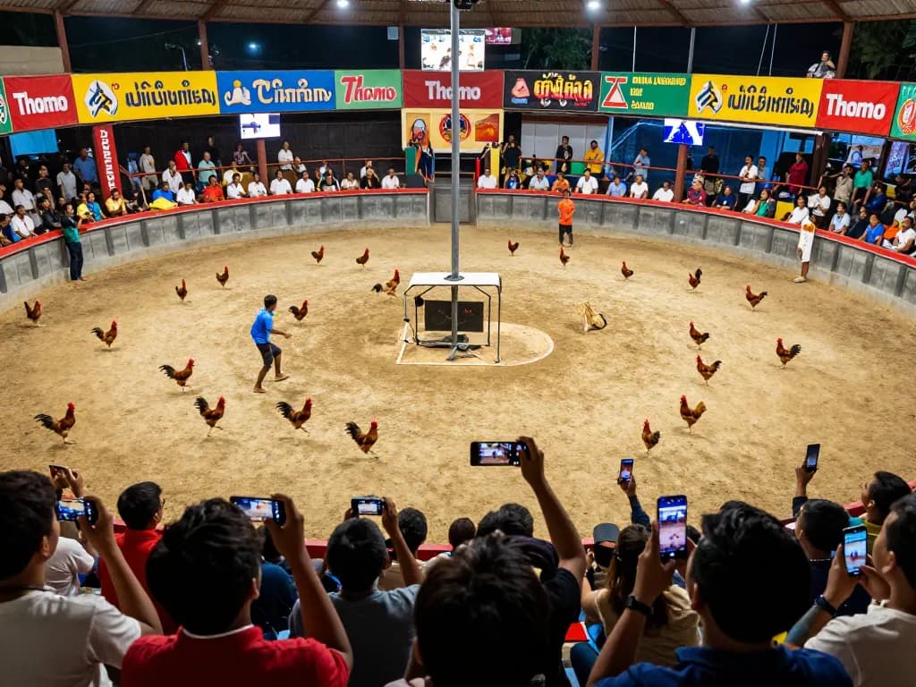 Watch the thrilling action of Đá gà thomo as cocks battle in an electrifying arena atmosphere.