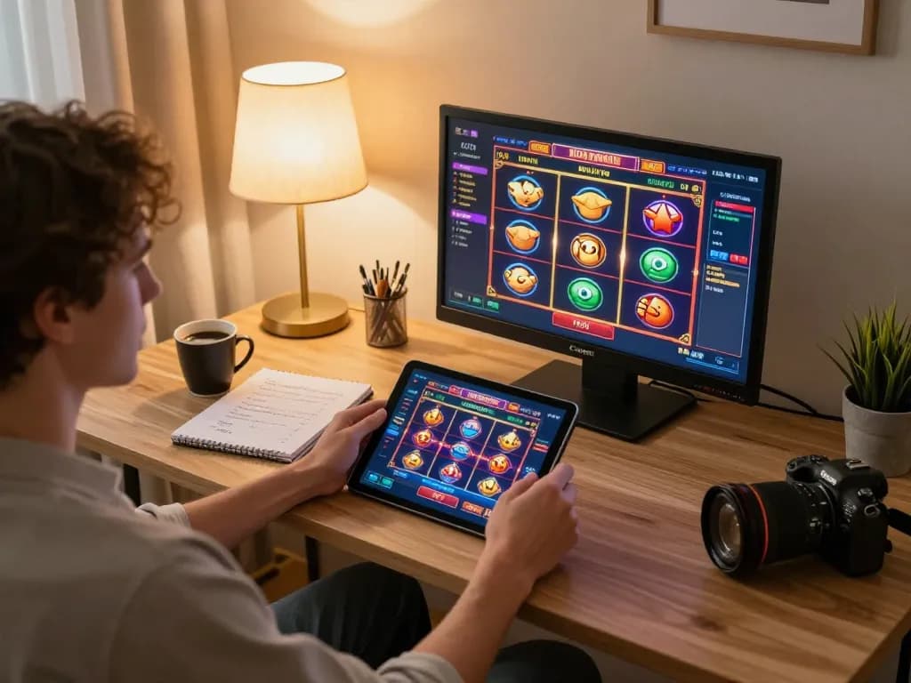 Player engaging with casino non aams per italiani on tablet, cozy home gaming atmosphere.