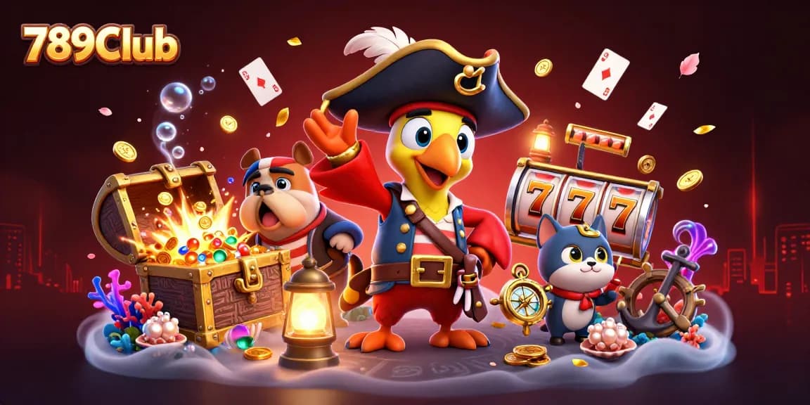 Experience thrilling adventures with 789Club's vibrant casino scene featuring slot reels and dynamic pirates.