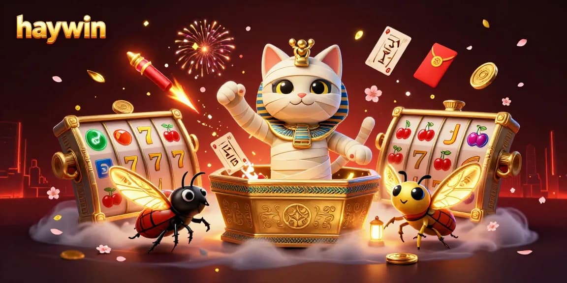 Experience fun casino adventures at Haywin with an Egyptian mummy cat joining a pyramid-themed slot game.