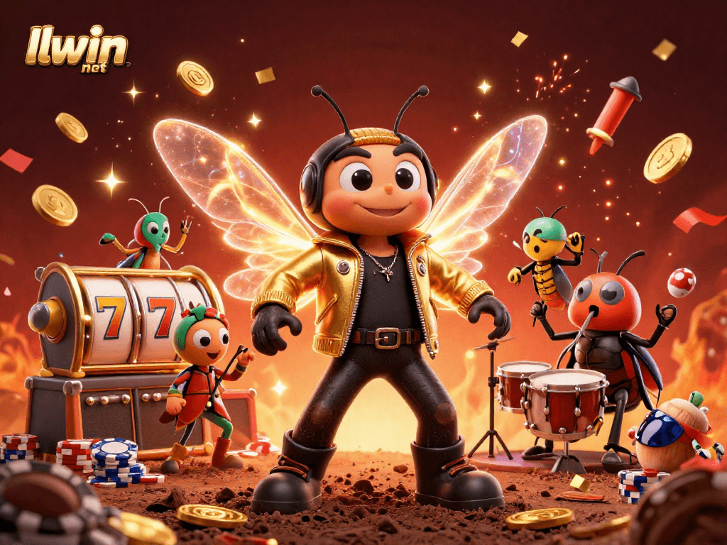 Experience the vibrant energy of llwin net with a unique 3D casino scene featuring a cicada rock star.