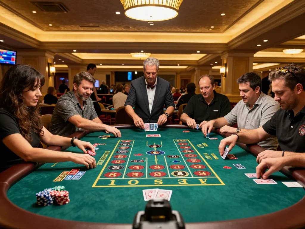 Giocatori che partecipano a momenti di gioco entusiasmanti nei migliori siti non AAMS con un'atmosfera di casinò vibrante.