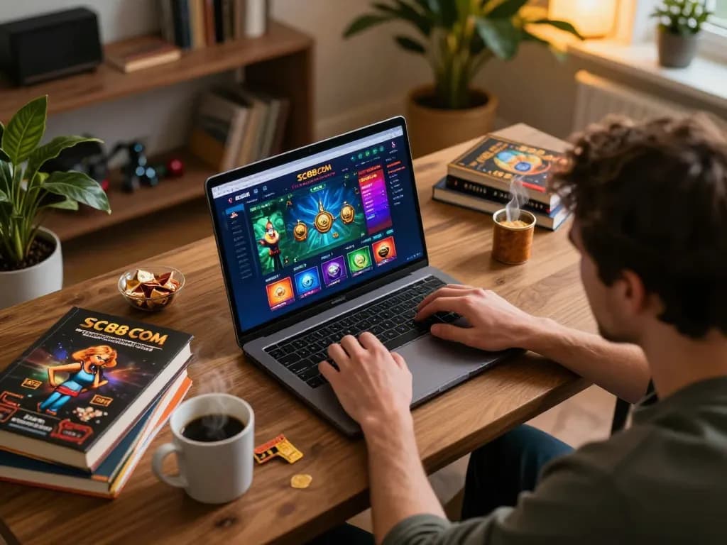 Engaged player experiencing SC88 COM online casino gaming with strategy notes on desk