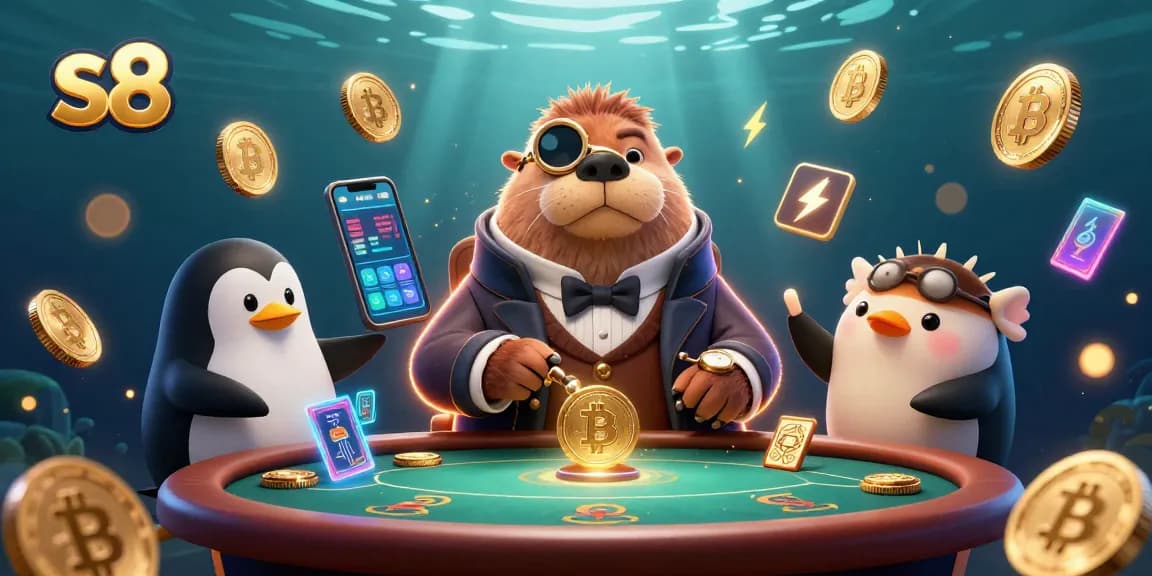 Join the high-stakes poker action at s8 with a walrus, penguin dealer, and pufferfish bluffing.