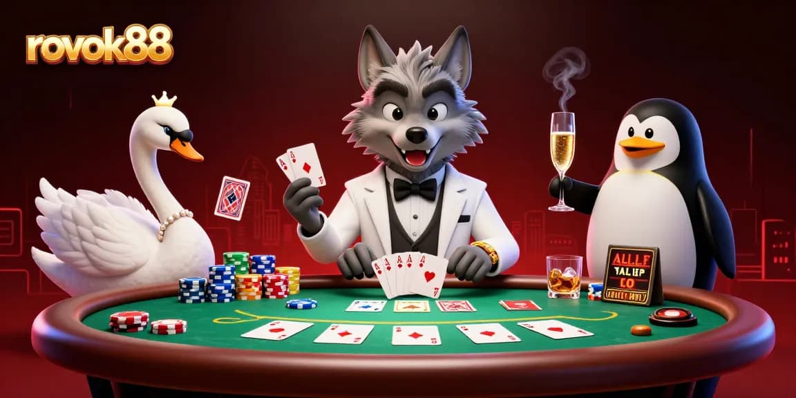 Play thrilling card games with rokok88 in a vibrant, animated casino atmosphere.