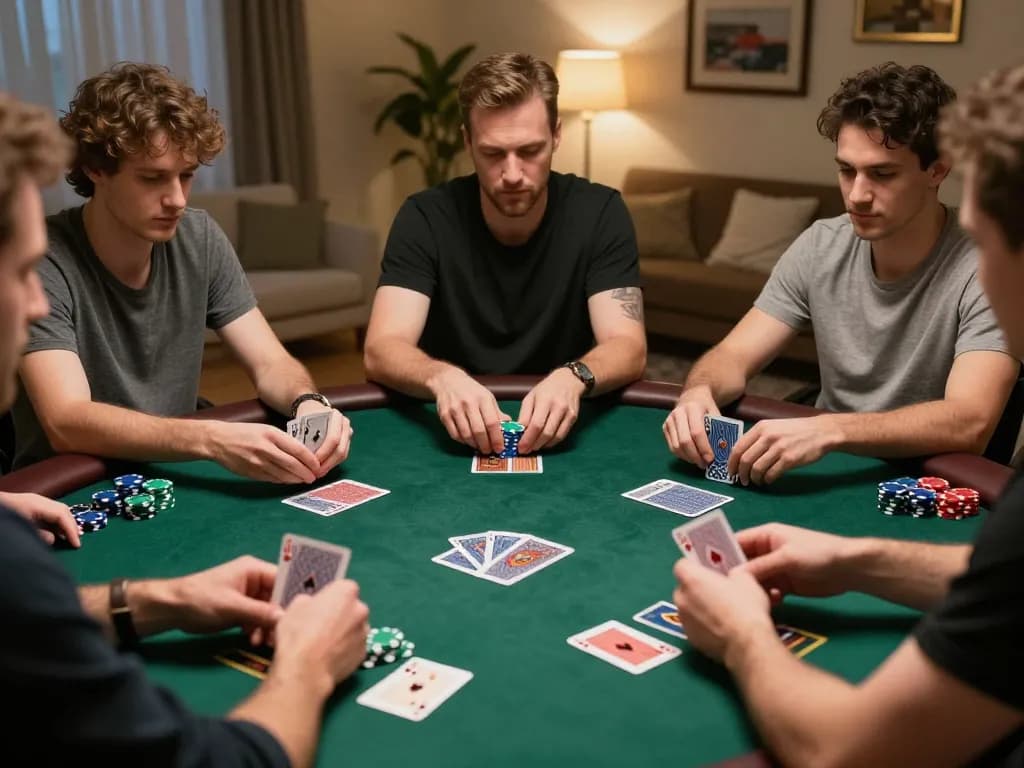 Players engage in a live poker game at F168's online casino, showcasing competitive focus and excitement.