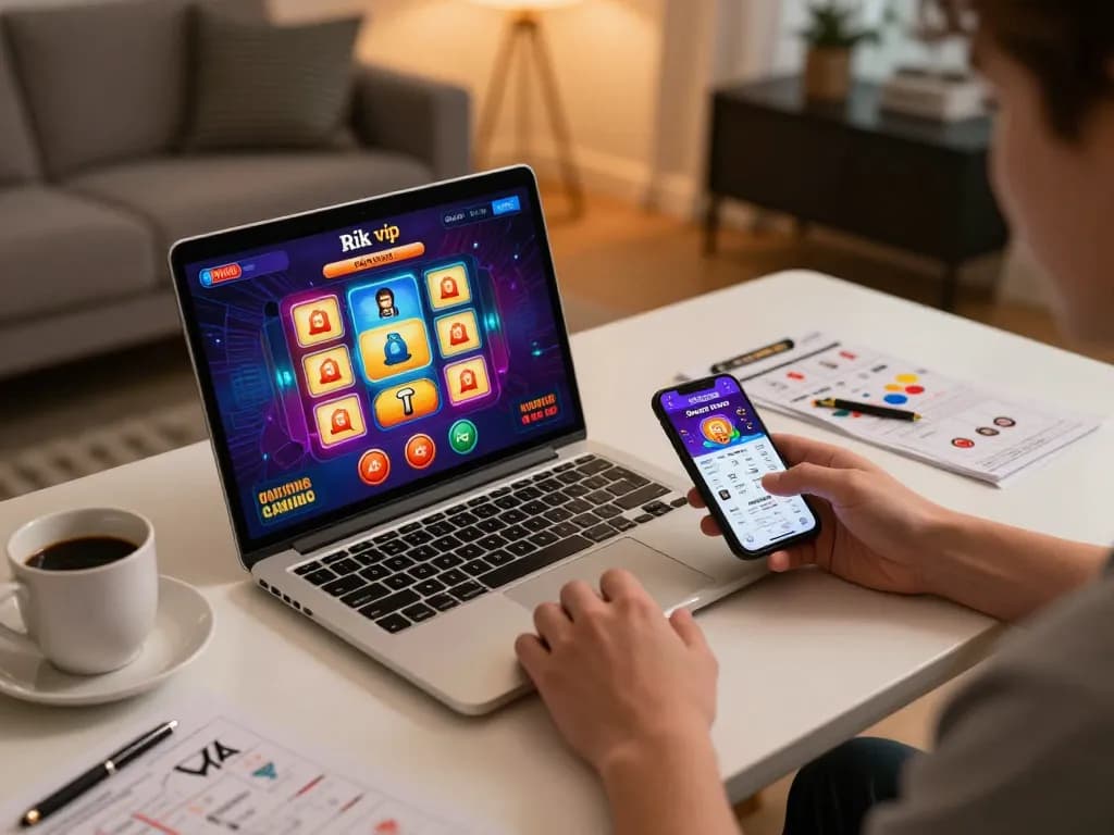 Engaging gameplay on Rik vip casino app with a cozy setup, showcasing responsible gambling