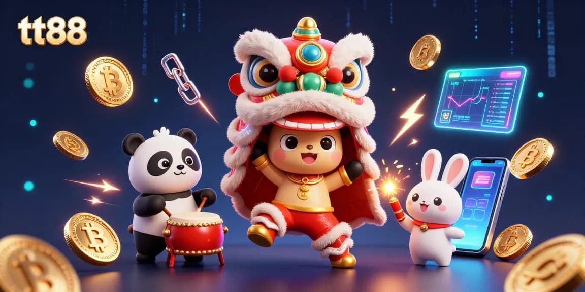 Engage with tt88's vibrant gaming experience, featuring a lively depiction of a lion dance amidst dynamic gaming elements.