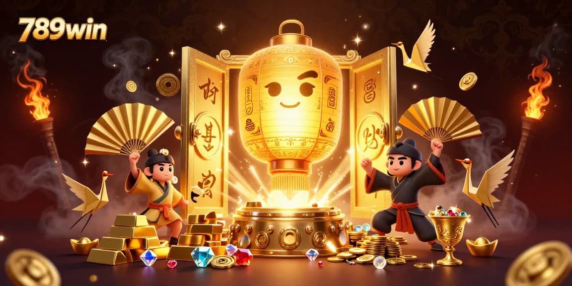 Experience thrilling wins with 789win's vibrant casino scene featuring dazzling symbols and golden treasures.