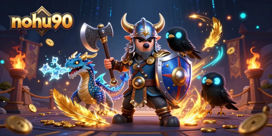Spin to win big at nohu90, showcasing a vibrant 3D casino scene with characters and elements.