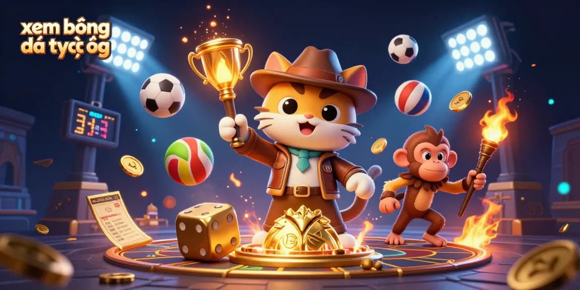 Experience xem bóng đá trực tiếp with this vibrant 3D scene featuring dynamic sports elements and captivating visuals.