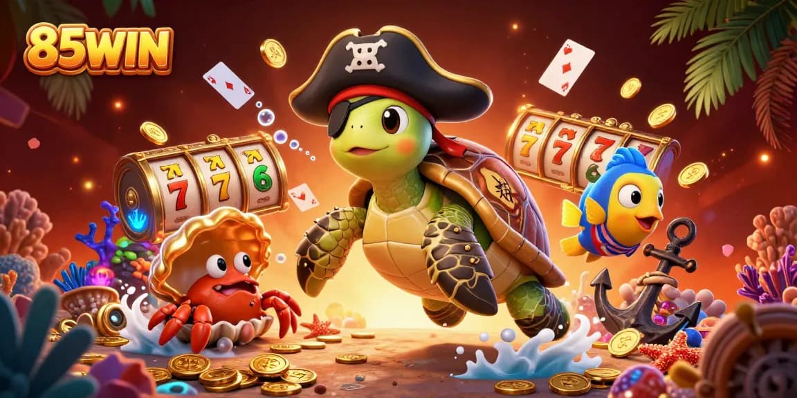 Experience thrilling jackpots with 85WIN's vibrant underwater scene packed with treasure and casino elements.