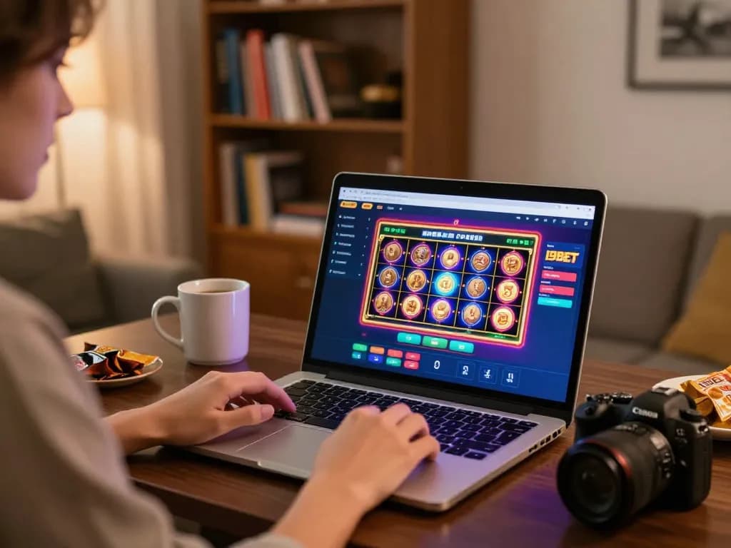 I9BET gaming interface displayed on a laptop during an engaging online gaming session at home.