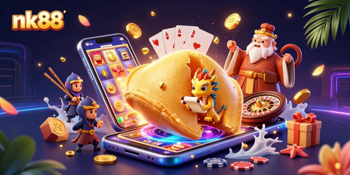 Experience the thrill of nk88 with golden fortunes, slot games, and vibrant casino elements in action.