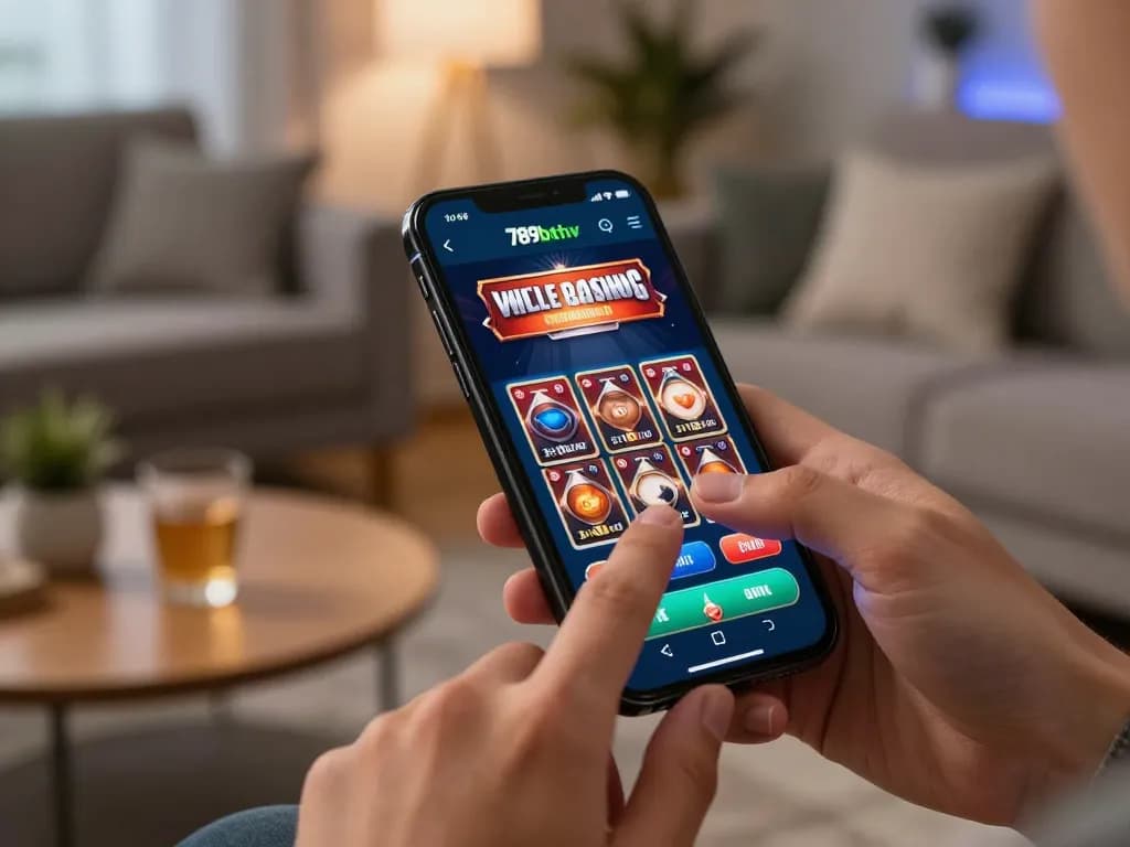 Player engaging with 789bethv casino app on mobile device, showcasing strategic gameplay.