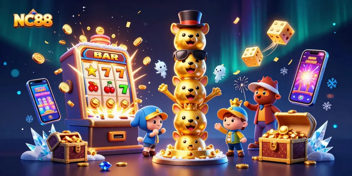 Play exciting games at NC88 with colorful slot machines and vibrant casino elements.