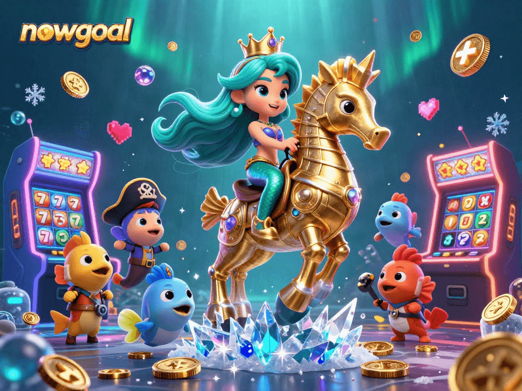 Engage with the vibrant nowgoal casino adventure featuring a mermaid, seahorse, and colorful slot elements.